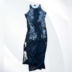 Sheer Black Palm Leaf Overlay Sleeveless Maxi Dress